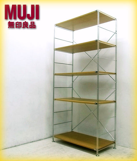 シンプルイズベスト！ MUJI （ 無印良品 ） 汎用性の高い収納力抜群の　『 ステンレスユニットシェルフ （ タモ材棚セット・ワイド・大 ）　5段 』 入荷！ 【買取＆販売＆レンタル】