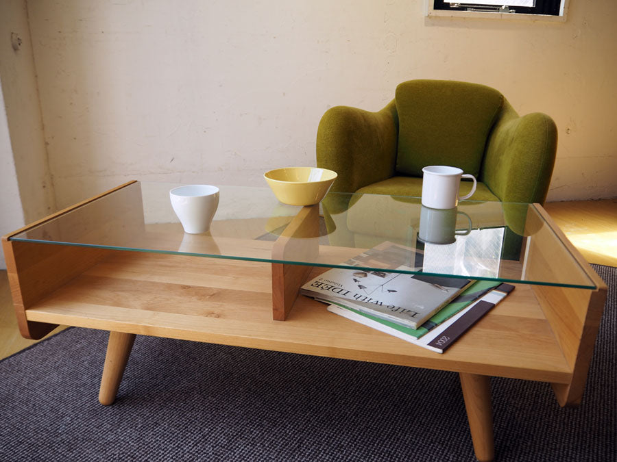 モモナチュラル momonatural コモ COMO コーヒーテーブル ローテーブル ガラス天板 アルダー材 W90cm ～どんなインテリアにも溶け込む優しいテーブルデザイン