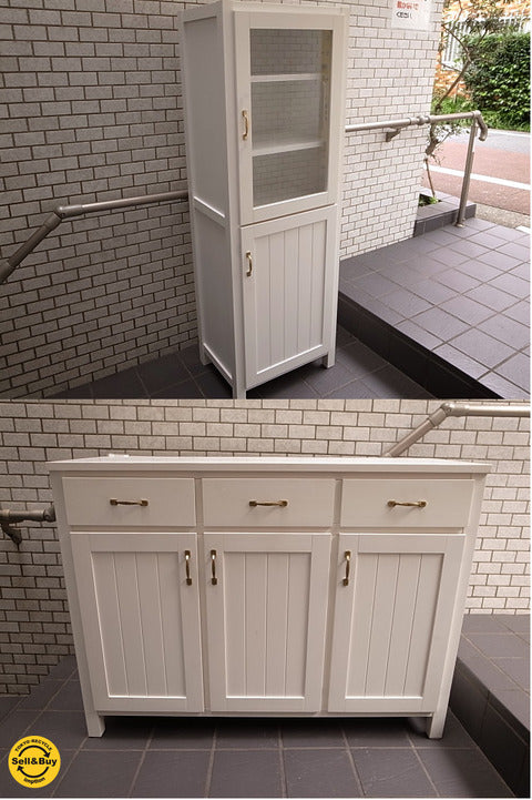 モモナチュラル CIELE シリーズ ガラスキャビネット＆ローボード ～ 派手にならなずに清楚な感じで【買取と販売とレンタルのお店】