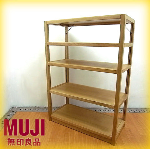使う程に艶を増し無垢材ならではの味わいを楽しめるオープンシェルフ！ MUJI （ 無印良品 ） 『 オーク材ユニットシェルフ ・ 中 ・ 基本セット + 追加棚 』  【買取＆販売＆レンタル】