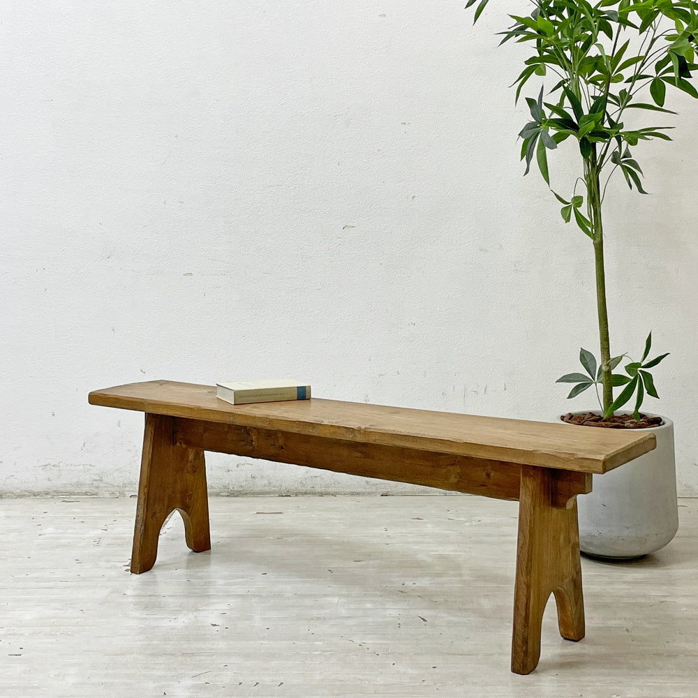 【祖師ヶ谷大蔵店】ヨーロッパビンテージ European Vintage 古い木味の木製ベンチ 無垢材 古家具 W139.5cm 買取させていただきました。