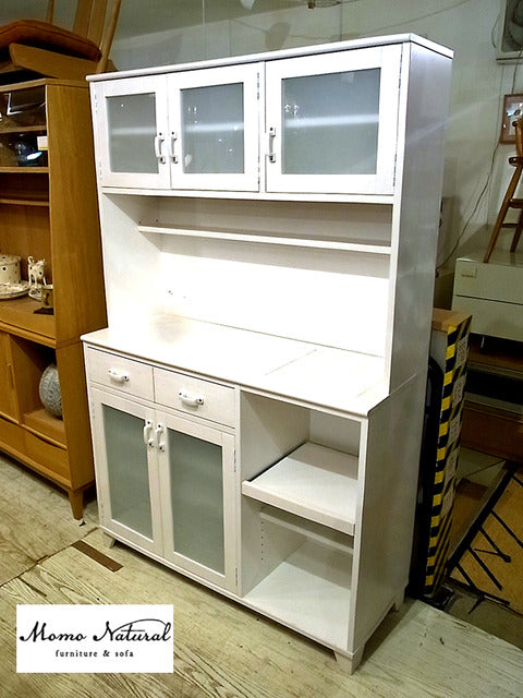 純白を纏ったナチュラルスタイルの食器棚～ MOMOnatural/モモナチュラル LAND レンジボード パイン材 ホワイト【買取と販売とレンタルのお店】