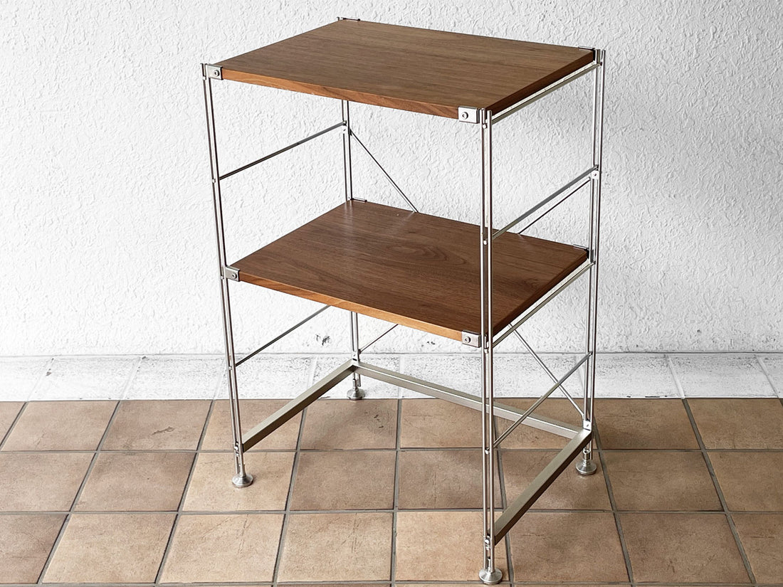 無印良品 MUJI ステンレスユニットシェルフ ウォールナット材 小 棚板2枚 帆立補強パーツ付 W58 H83cm 合計定価 \23,640- 中古品 買い取りしました。