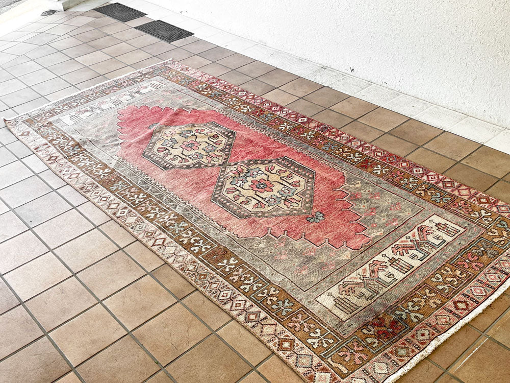 ビンテージスタイル Vintage Style ラグ カーペット メンダリオン柄 手織り ウール×コットン 261×118㎝ トルコ 中古品 買い取りしました。