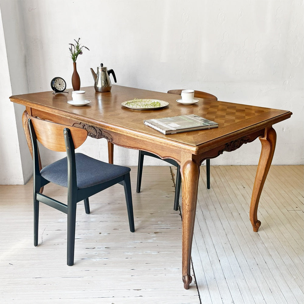 【下北沢店】フランスビンテージ french vintage オーク材 パーケットトップ ドローリーフテーブル ダイニングテーブル 伸長式 エクステンション 買取させていただきました。
