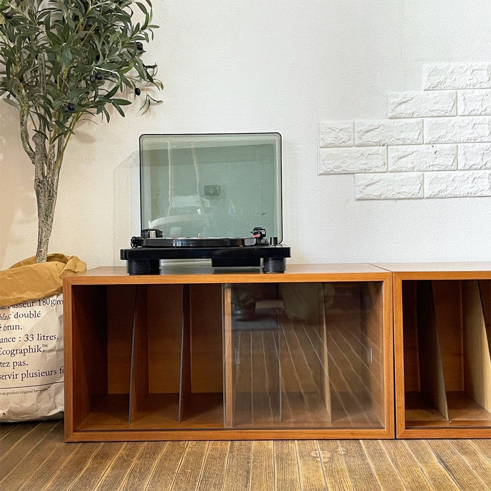 ジャパンビンテージ Japan Vintage レコードラック ボックス2段 ガラス引戸 木製キャビネット レトロ ～ 大切なものを、大好きな場所へ ～