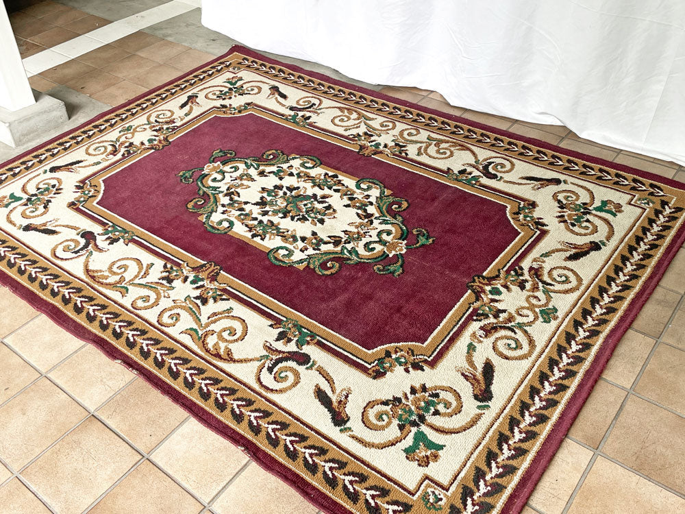 ALLSTAR RUGS エリアラグ 絨毯 メダリオン バーガンディ ポリエチレン W214×D158cm クラシカルデザイン 中古品 買い取りしました。