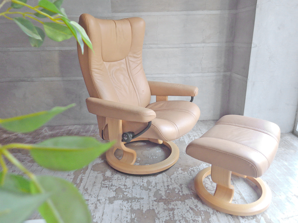 エコーネス EKORNES ストレスレス チェア Stressless ウイング Wing オットマン付き ベージュ レザー ～おうち時間をストレスレスで～