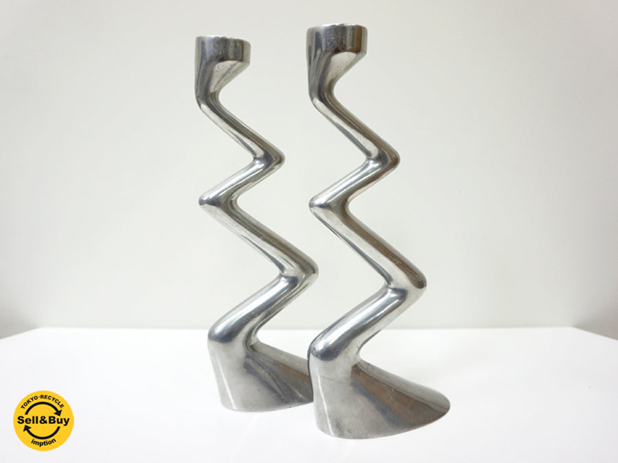 70s～80sビンテージ キャンドルホルダー 『Zigzag』 アルミニウム Anna Efverlund デザイン スウェーデン 2個セット 中古品 買い取りしました。祖師ヶ谷大蔵店 出張買取もお任せ下さい。