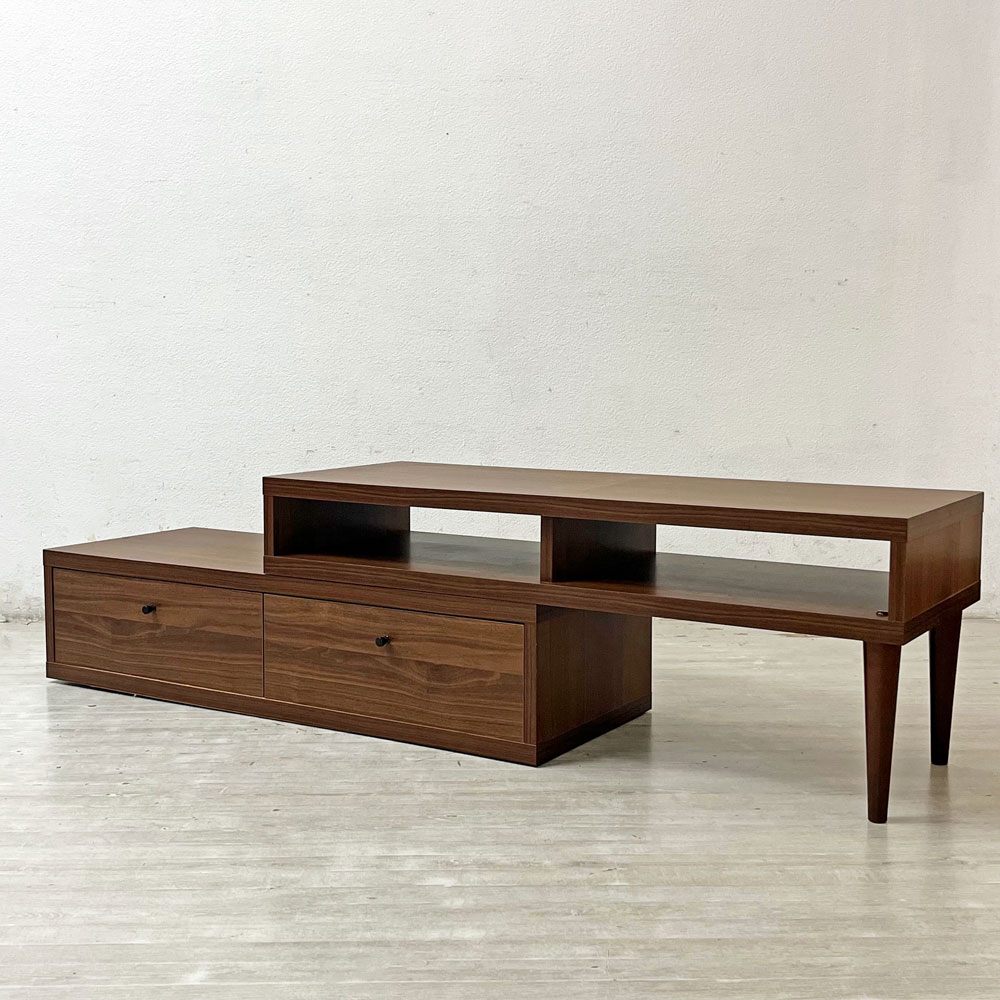 【祖師ヶ谷大蔵店】ビーカンパニー B-COMPANY スライドAVボード TVボード ローボード ウォールナットブラウン 伸長式 W112-204cm 抽斗2杯 ナチュラルモダン 買取させていただきました。