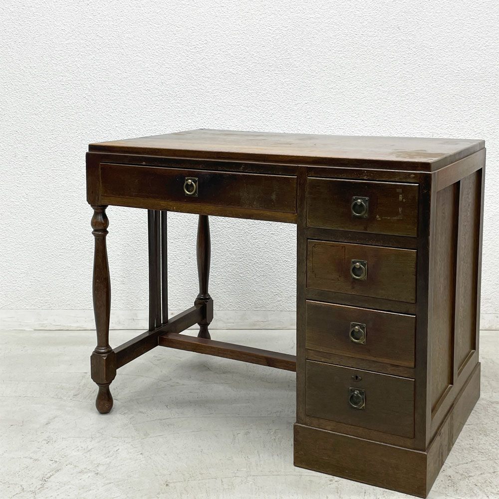 【登戸BASE店】ジャパンビンテージ Japan Vintage 古い木味の片袖机 デスク 抽斗5杯 古家具 レトロ 買取させていただきました。