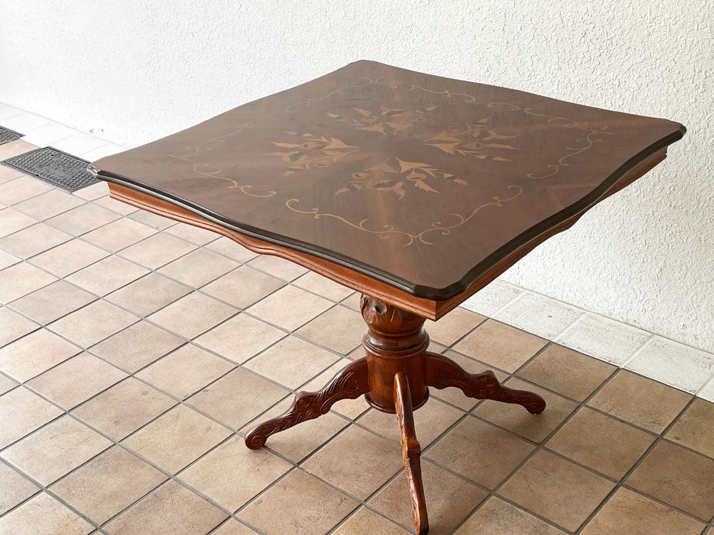 ヨーロピアンクラシカル European Cassical ダイニングテーブル 象嵌 スクエア 一本脚 イタリア アンティークスタイル 中古品 買い取りしました。