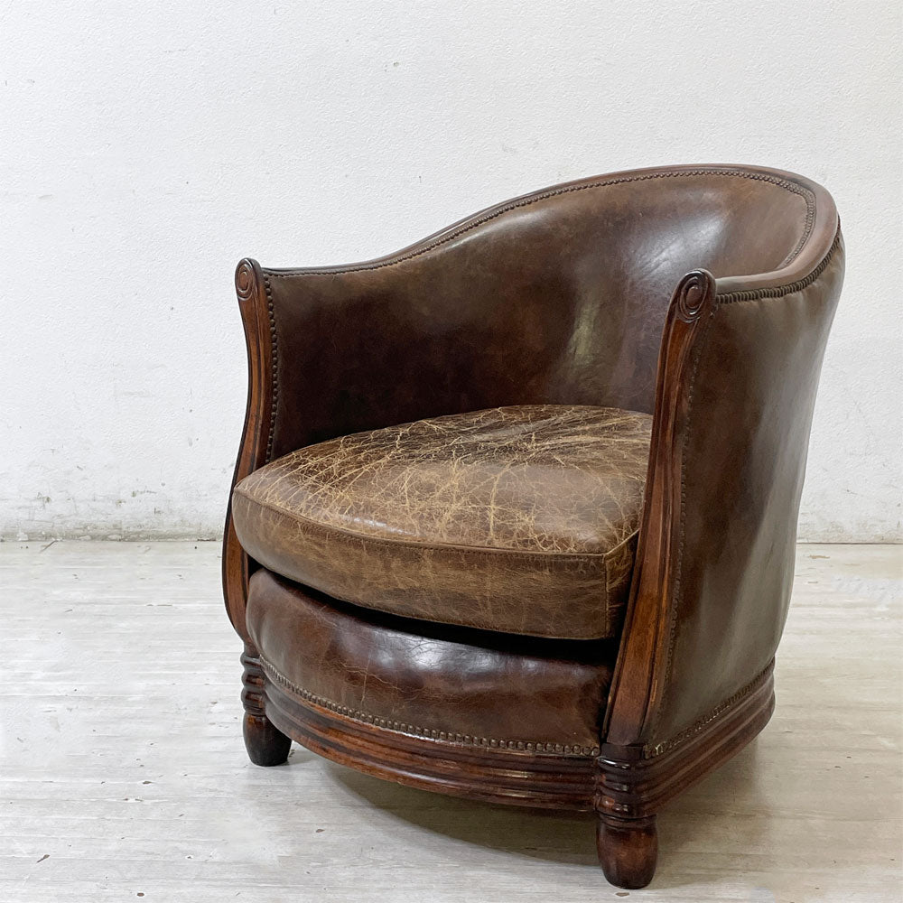 【祖師ヶ谷大蔵店】ハロ HALO デコ タブ チェア DECO TUB CHAIR ラウンジチェア 1人掛けソファ 本革 ラバーウッド ビンテージ加工 鋲打 アスプルンド取扱 買取させていただきました。