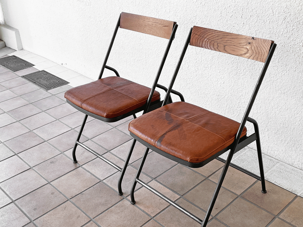 トラックファニチャー TRUCK FURNITURE スットチェア SUTTO CHAIR スチールロッド×オーク無垢材 レザー インダストリアル 参考定価:\78100- 廃番 中古品 買い取りしました。