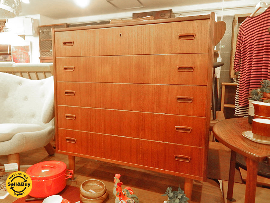 デンマーク ビンテージ チーク材 チェスト 5ドロワー W94cm 北欧家具 スカンディナビアデザイン ～年を重ねれば重ねる程に増す魅力～ 【 買取と販売とレンタルのお店 】