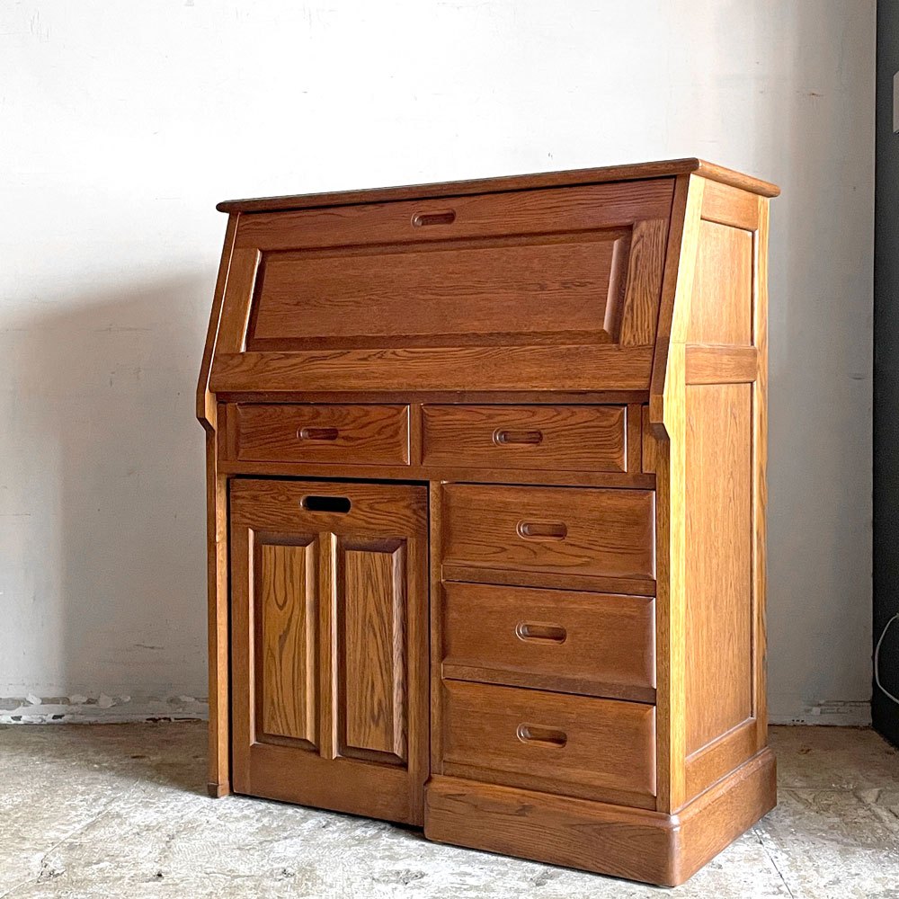 【自由が丘店】勇峰工芸 ライティングデスク ビューロー ナラ材 学習机 ドレッサー 椅子付き 抽斗5杯 W90cm 国産家具 買取させていただきました。