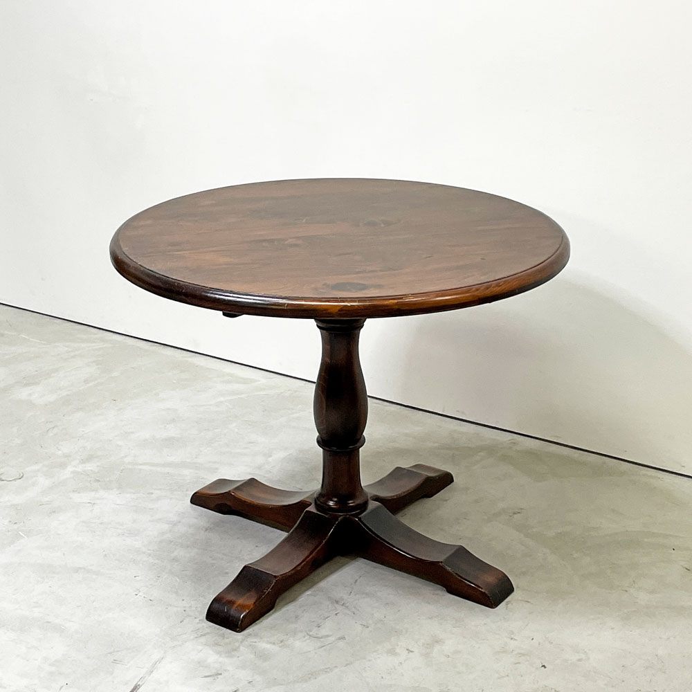 【祖師ヶ谷大蔵店】クラシカルデザイン Classical Design ダイニングテーブル ラウンド Φ90cm 木製 ダークブラウン 一本脚 レトロ家具 買取させていただきました。
