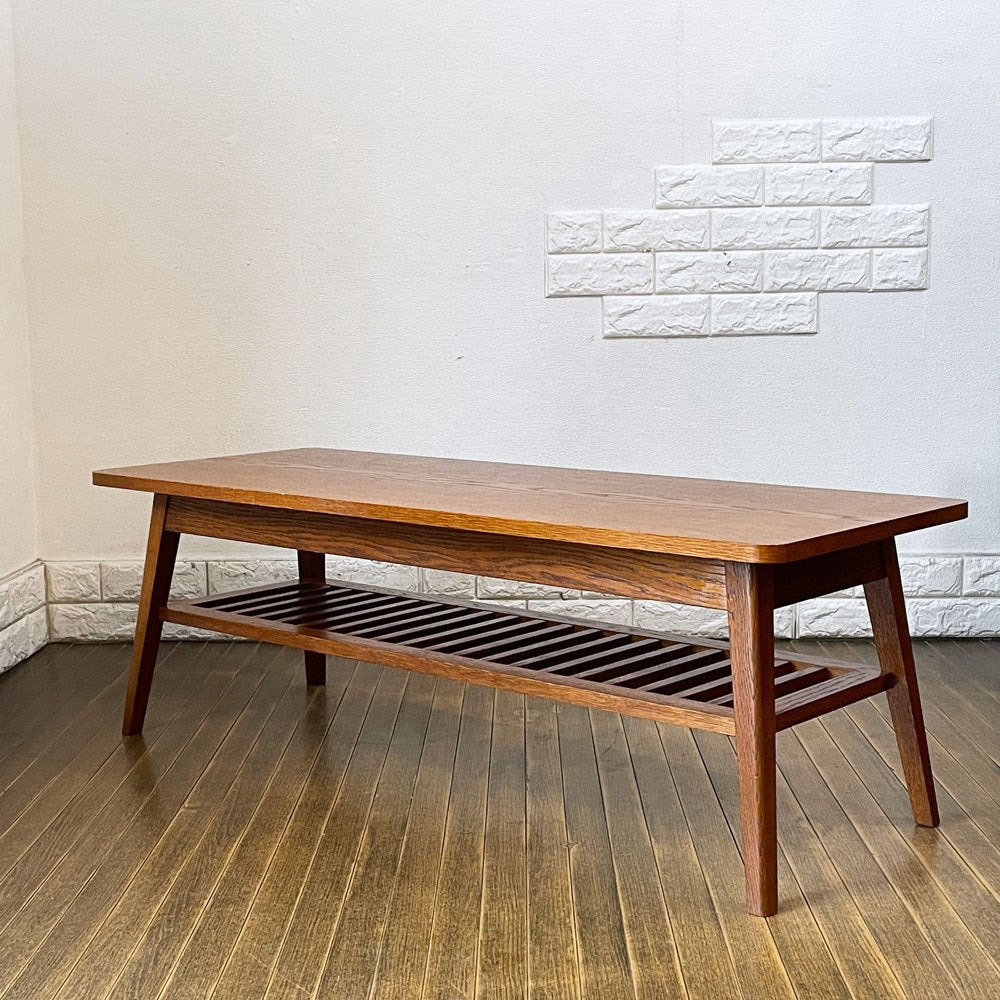 【経堂店】パシフィックファニチャーサービス P.F.S. ローテーブル DH TEA TABLE WITH SHELF Lサイズ W120cm ナラ材 ダークブラウン マガジンラック付  買取させていただきました。