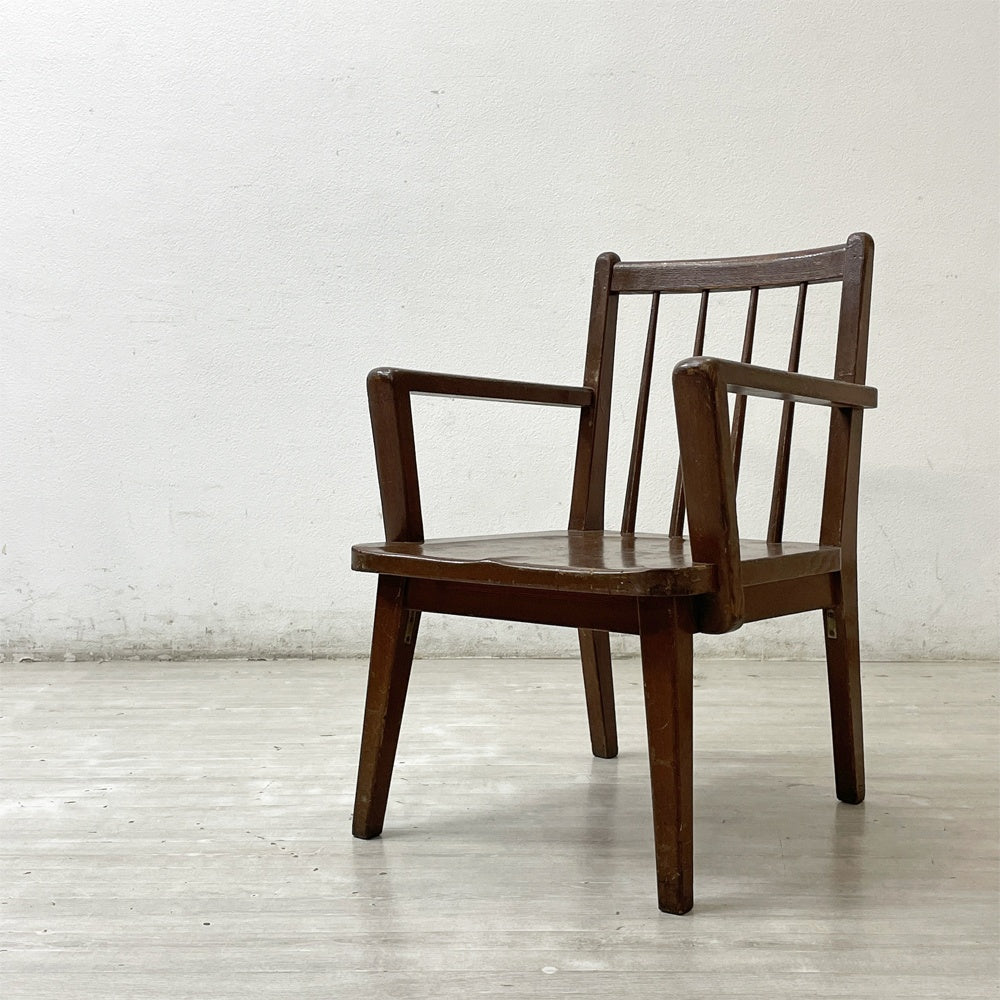 【祖師ヶ谷大蔵店】ジャパンビンテージ Japan Vintage アームチェア ダイニングチェア 木製肘付き椅子 ブラウン スティックバック 古家具 買取させていただきました。