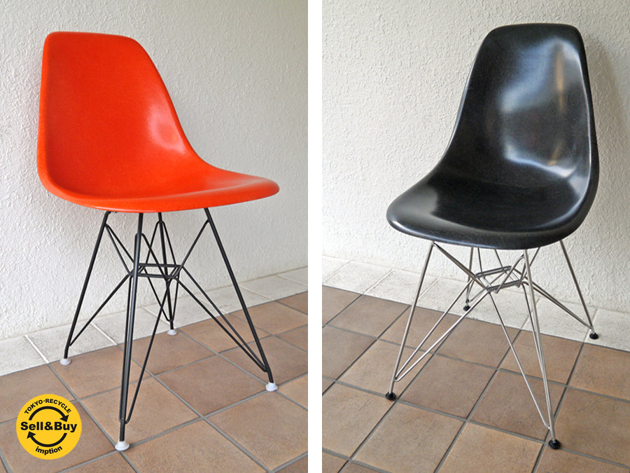 ハーマンミラー HermanMiller サイドシェルチェア Side shell chair エッフェルベース ＝ DSR ブラック（ Black / BL ）シェル × クロームベース & レッドオレンジ（ Red Orange / RO ）シェル × ブラックベース USA アメリカン・グラフィティ ～ ミッドセンチュリーを代表する チャールズ & レイ ・ イームズ C&R. Eames 不朽の名作チェア！ 2014年 再復刻