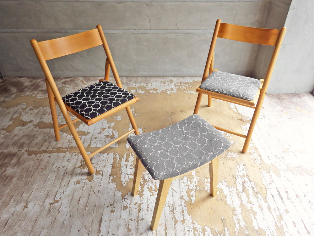 無印良品 MUJI 折り畳みチェア ＆ ナチュラルデザイン 木製スツール オットマン ミナペルホネン mina perhonen タンバリン tambourin 生地 張り替え 中古品 買い取りしました。