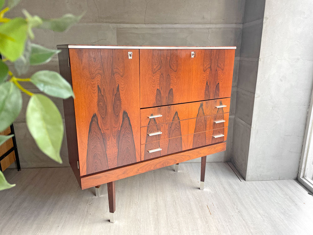 オランダビンテージ Dutch Vintage ブラジリアンローズウッド キャビネット チェスト 3ドロワー ドロップダウンドア 鍵付き HIKE購入品  ～シンプルの中の芸術～
