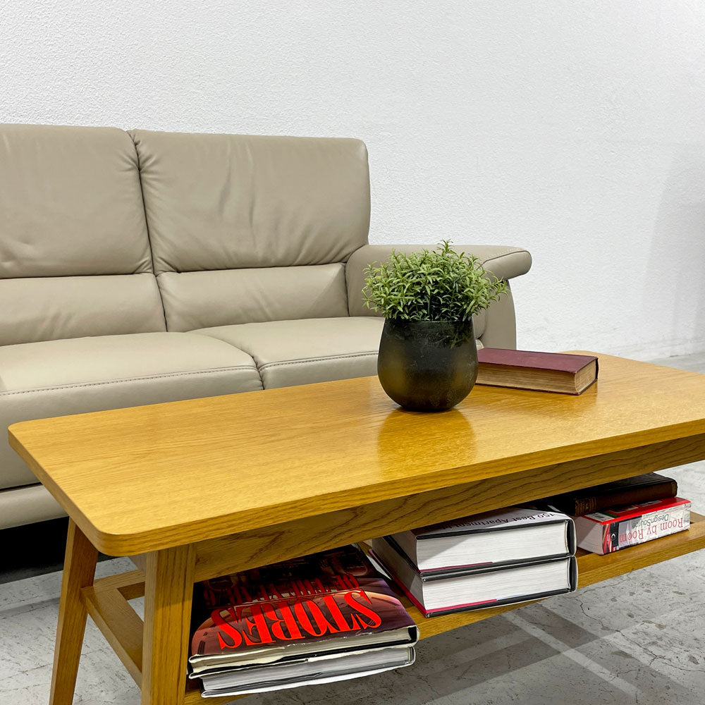 パシフィックファニチャーサービス P.F.S. ローテーブル DH TEA TABLE WITH SHELF マガジンラック付き シェルフ Sサイズ ナラ材 ライトブラウン 定価70,400円 美品 ～歴史ある米軍ハウス家具を現代に復刻～