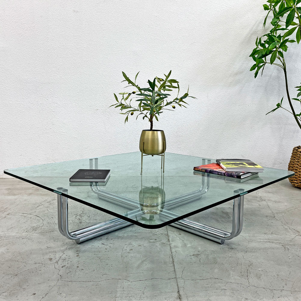 カッシーナ Cassina 784 ローテーブル ガラス コーヒーテーブル センターテーブル ジャンフランコ・フラッティーニ 定価約528,000円〓～幾何学的なデザインと上品なしなやかさ～
