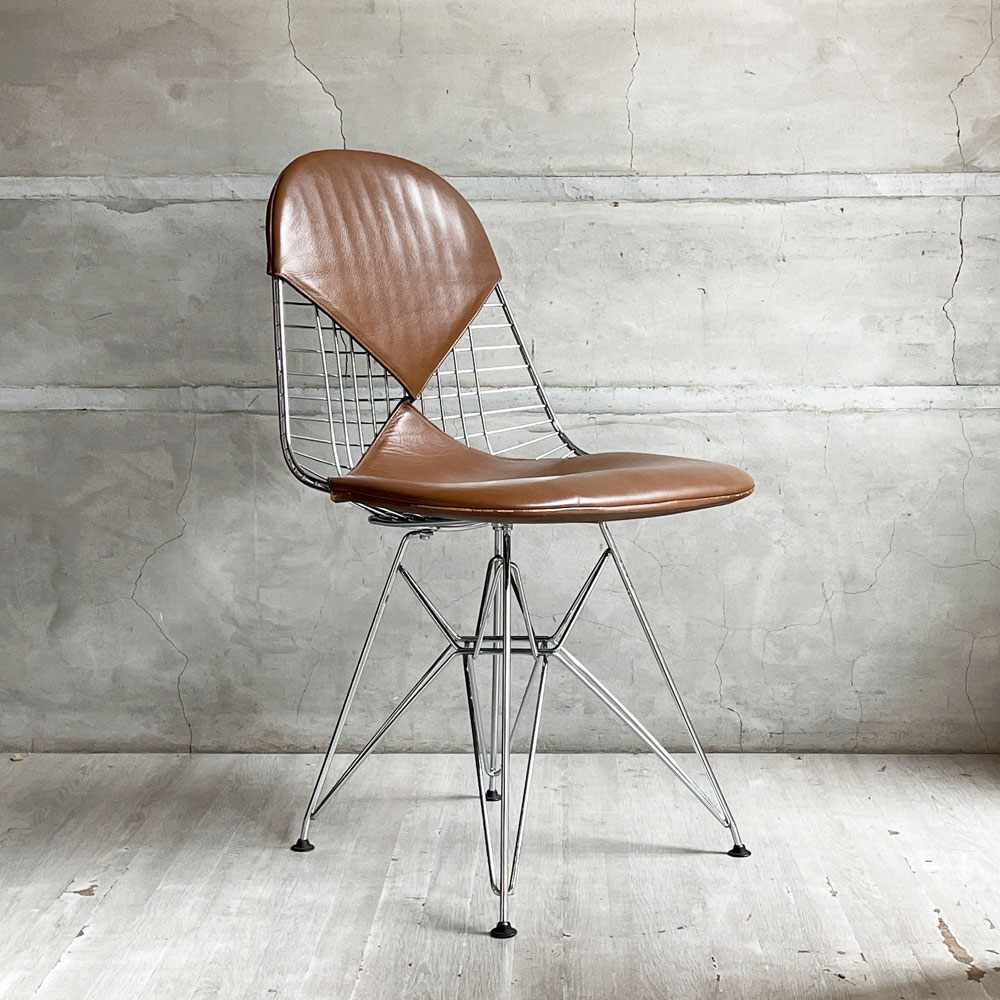 【学芸大学店】ハーマンミラー Herman Miller ワイヤーチェア Eames Wire Chair DKR2 エッフェルベース ビキニパッド付 ブラウンレザー C&R イームズ ミッドセンチュリー ♪ 買取させていただきました。