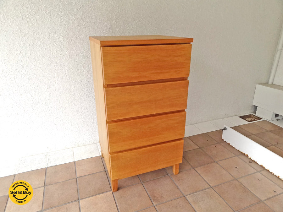 無印良品 MUJI タモ材 スリム 4段チェスト 無垢材天板 ナチュラル 廃盤 人気シリーズ W48cm 中古品 買い取りしました！ 用賀店 出張買取もお任せ下さい。