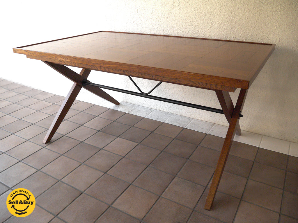 PFS パシフィックファニチャーサービス PACIFIC FURNITURE SERVICE 現行 オペレーション B テーブル Lサイズ OPERATION B TABLE W1500 定価￥156,600- 楢材市松模様天板&無垢楢材折畳X脚 ダイニングテーブル 作業台 ワークテーブル ブルックリンスタイル 新着商品 買い取りしました！