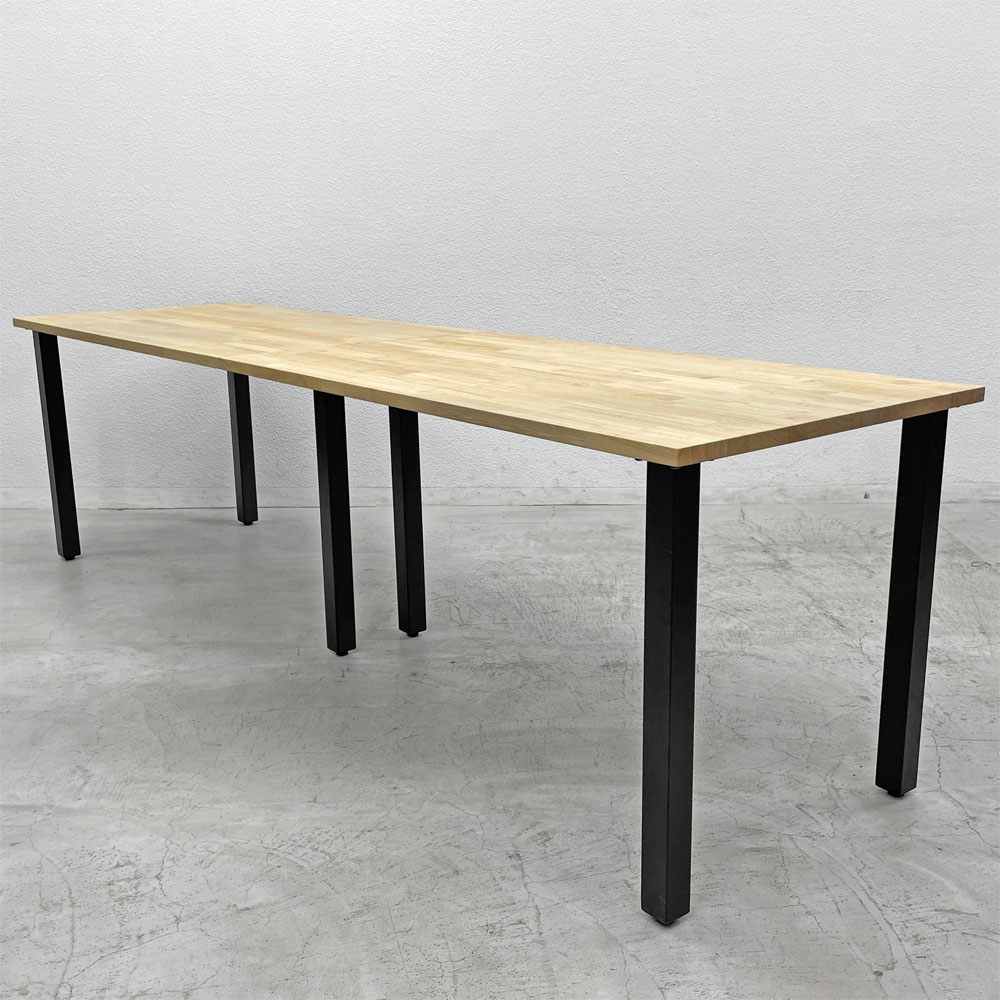 【登戸BASE EC店】 かなでもの KANADEMONO ザ・テーブル THE TABLE デスク ラバーウッド無垢材 W250cm天板連結 スチール スクエアバーレッグ ブラック 買取させていただきました。