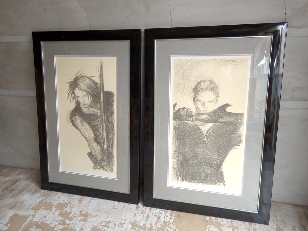 天野喜孝 リトグラフ「冷刃」＆「闘気」ファイナルファンタジー FF8 シリアルナンバー 直筆サイン入り アールビバン保証書 箱付き ～ガンブレード使いになりたかったあの頃～