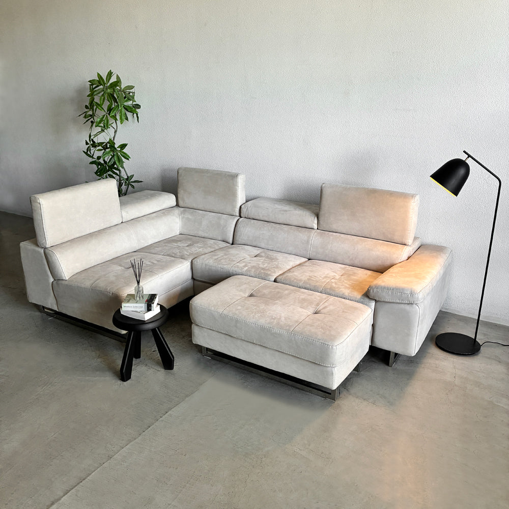 リラックスフォーム RELAX FORM 関家具 ロブスト ROBUSTO 右 カウチソファ W273cm シェーズロング 1P + 2P セット コーナーソファ プライムレザーテックス PLT111 プラチナグレー 定価￥374,275の品 展示美品 ～ ラグゼな雰囲気を漂わせるホテルライクのグランドコンフォート！ ～