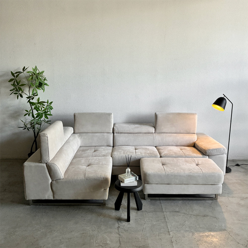 【登戸BASE店】 リラックスフォーム RELAX FORM 関家具 ロブスト ROBUSTO 右 カウチソファ W273cm シェーズロング 1P + 2P セット コーナーソファ プライムレザーテックス PLT111 プラチナグレー 定価￥374,275の品 展示美品 買取させていただきました。