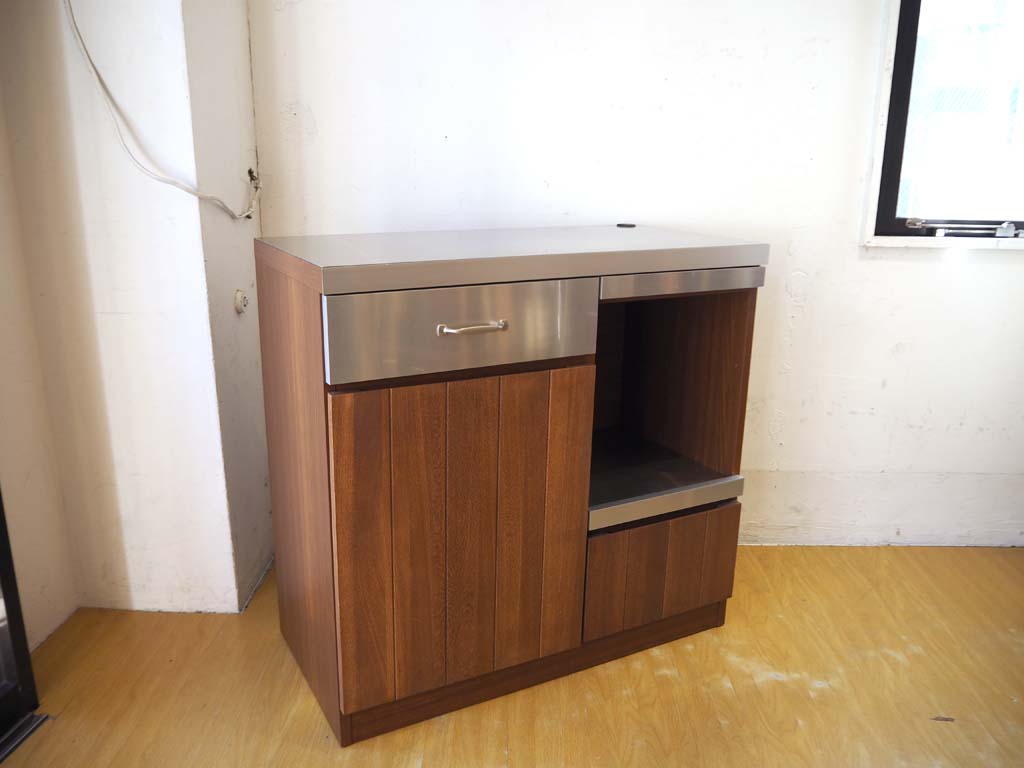 ウニコ unico ストラーダ STRADA キッチンカウンター ステンレス×アッシュウッド 幅 90cm オープンタイプ キッチンボード ～　清潔さがあり都会的な雰囲気がとても良いデザイン