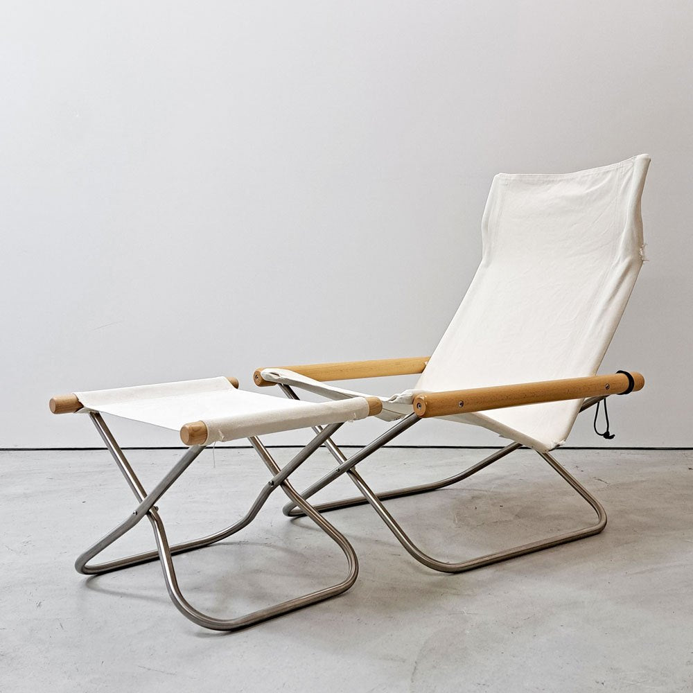 【祖師ヶ谷大蔵店】ニーチェア エックス NY chair X フォールディングチェア オットマン付 ホワイト×ナチュラル 折り畳みチェア 新居猛 藤栄 MoMA 買取させていただきました。