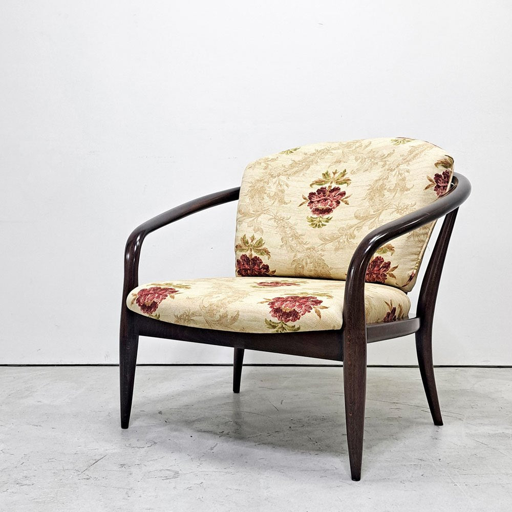 【祖師ヶ谷大蔵店】飛騨産業 HIDA オールドキツツキ 曲木 ラウンジチェア アームチェア スポークバック ファブリック 花柄 背クッション着脱可 ビンテージ 買取させていただきました。