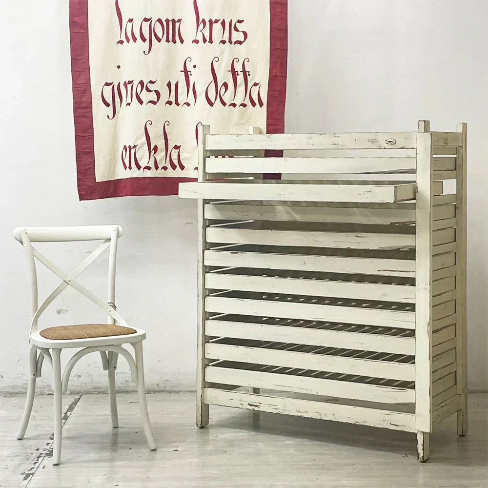 フランスアンティーク French Antique ペインテッド ベーカーズラック オープンシェルフ 10段 スライドトレイ ホワイト シャビーシック　～可能性を秘めたベーカーズラック～