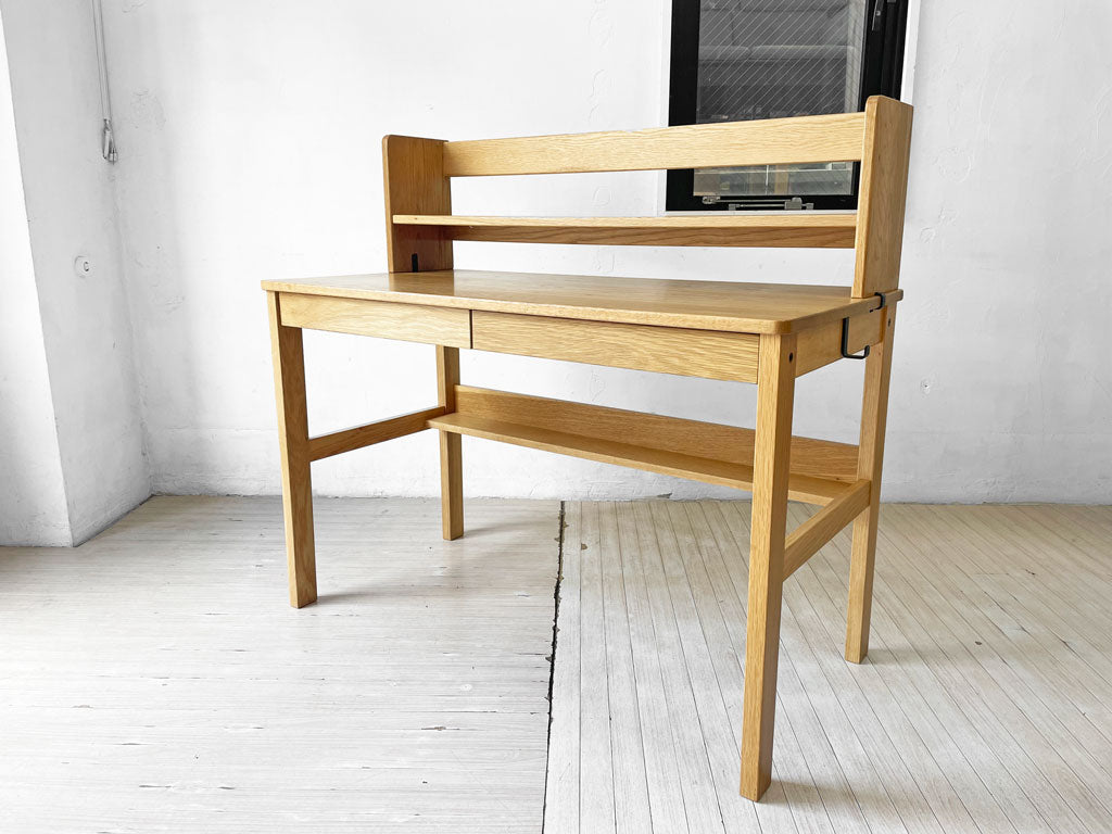 無印良品 MUJI オーク無垢材デスク 引き出し・足元棚付 W110cm オーク無垢材デスク用上置き棚 2点セット ナチュラル 廃番 合計定価 ￥30,890 中古品 買い取りしました。