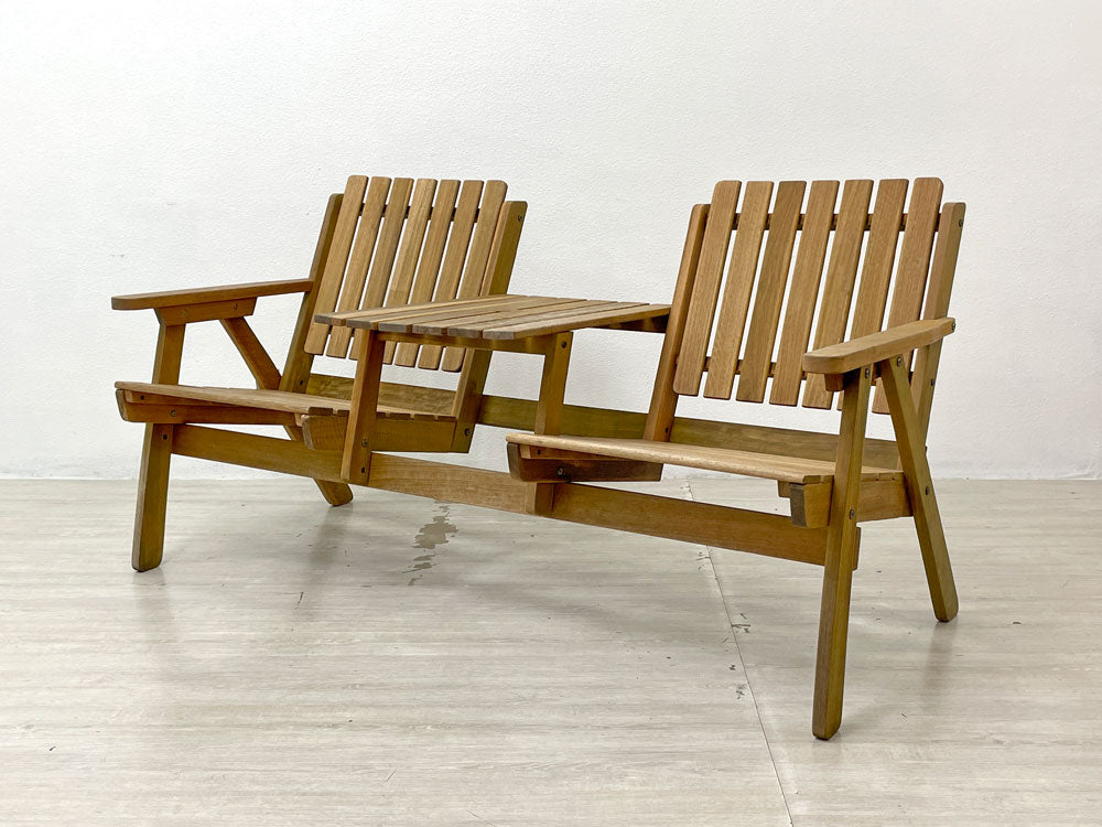 アクタス ACTUS レイ RAY パラソルベンチ ガーデンベンチ 2人掛け サイドテーブル付 一体型 パラソルホール 屋外 W152 廃番中古品 買い取りしました。