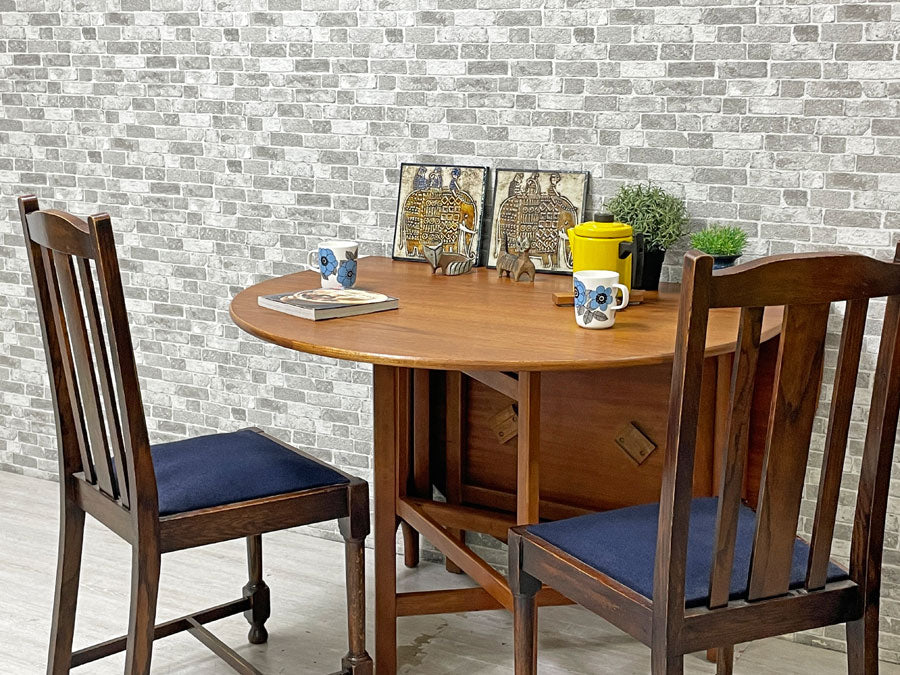 ジェンティーク Jentique チーク材 ドロップリーフ ダイニングテーブル ゲートレッグ オーバル UKビンテージ ～3wayで使える「便利」なビンテージテーブル～