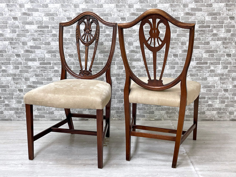 ビヴァン ファンネル Bevan Funnell ヘップルホワイトスタイル Hepplewhite シールドバック ダイニングチェア マホガニー材 ファブリック 英国 UKビンテージ 中古品 買い取りしました。