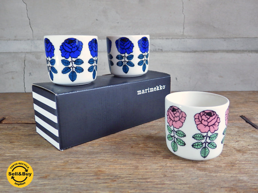 マリメッコ marimekko ヴィヒキルース VIHKIRUUSU ラテマグ ブルー 濃青 2個セット ＆ ローズ 廃盤 希少 マイヤ・イソラ デザイン　中古品 買い取りしました。学芸大学店 出張買取もお任せ下さい。