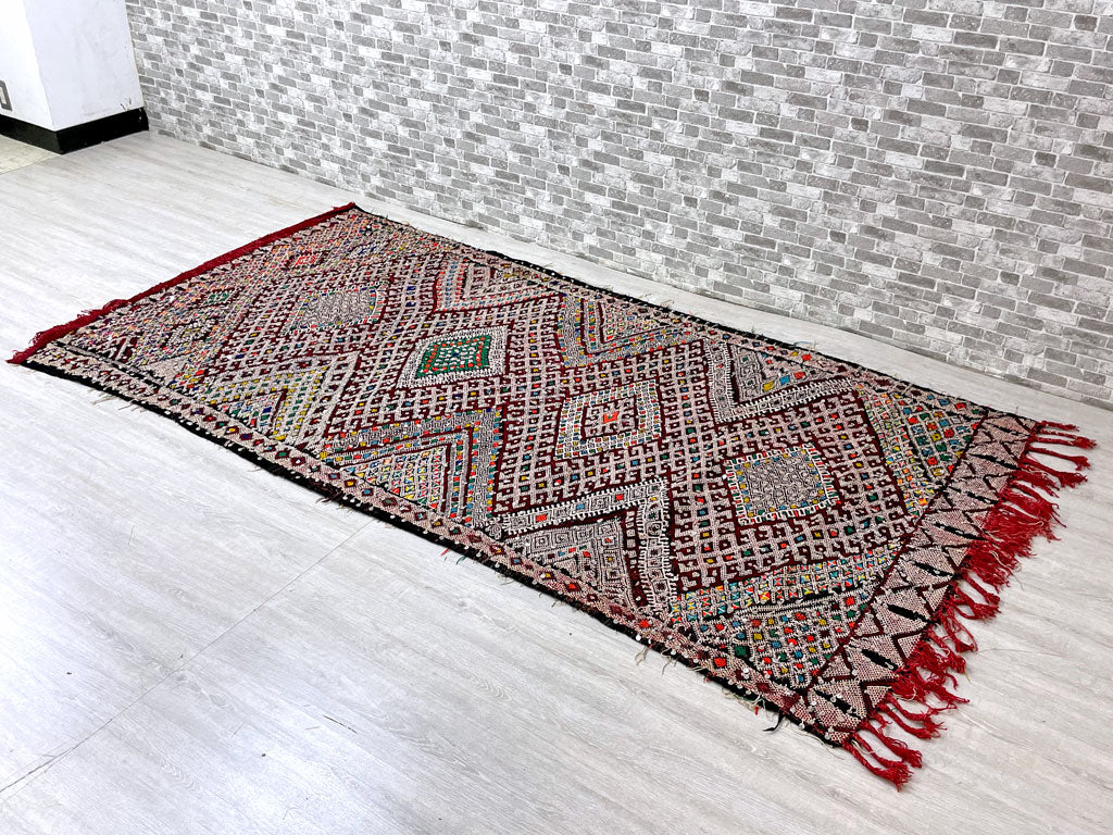 モロッコ ベルベル族 ゼンモール Zemmour キリムラグ 絨毯 240×135cm ジジム織り スパンコール付き ハンドメイド 中古品 買い取りしました。