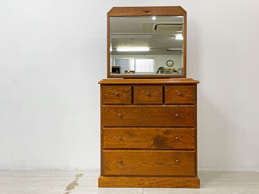 三越家具 ブルージュ Brugge オーク材 ドレッサーチェスト 4段 6杯 卓上ミラーセット 整理箪笥 鏡台 英国カントリースタイル レトロ クラシカル 中古品 買い取りしました。