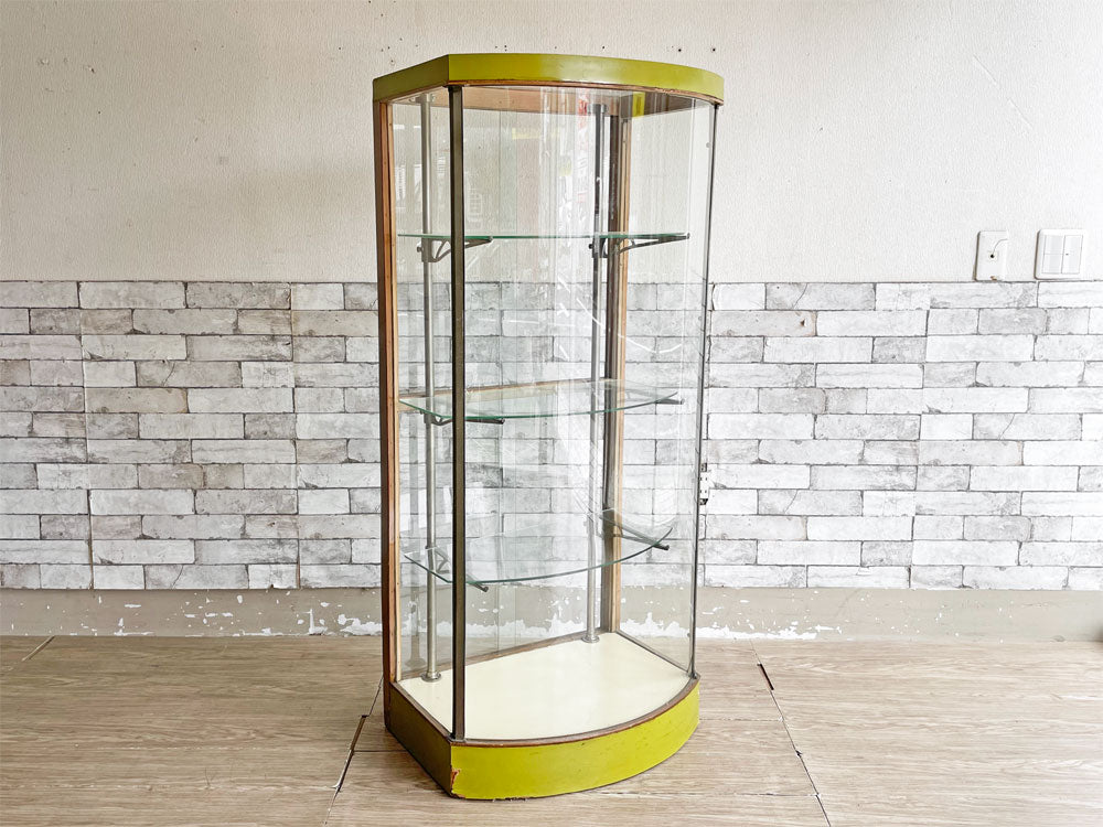 ビンテージ Vintage レトロ ペイント ガラス ショーケース キュリオケース ディスプレイケース 店舗什器 中古品 買い取りしました。