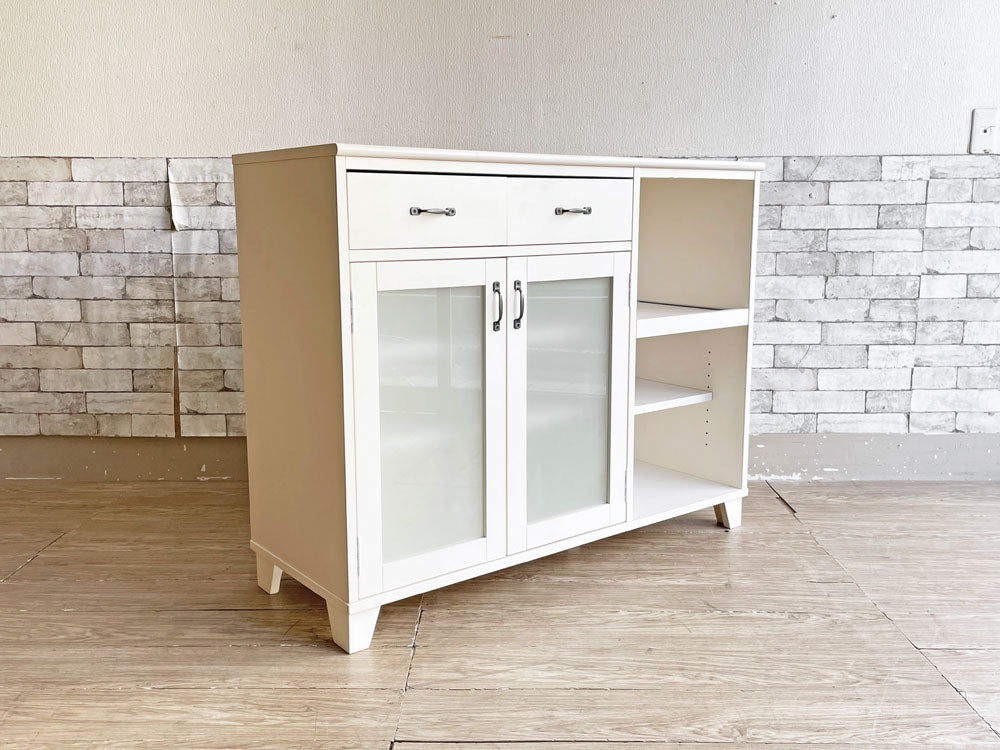 モモナチュラル Momo Natural ランド LAND キッチンカウンター レンジボード LO-09W パイン材 ホワイト タイル天板 W113cm 定価￥69,300- 現状品 中古品 買い取りしました。