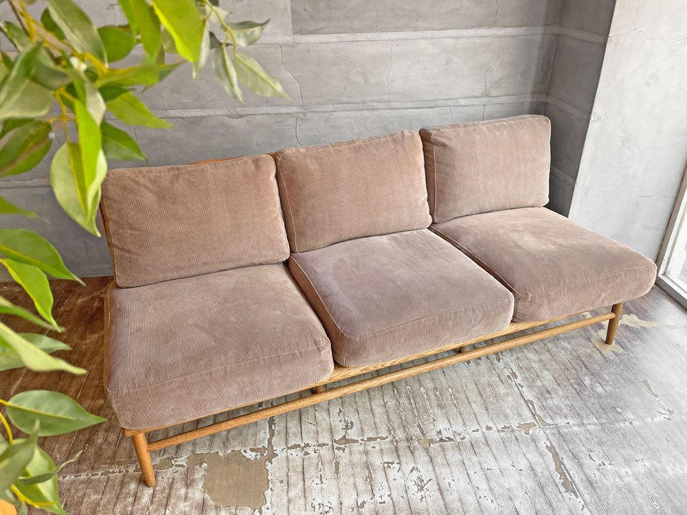 モモナチュラル MOMO Natural クラウド CLOUD 3p ソファ オーク無垢材 ブラウン コーデュロイ 北欧スタイル 定価\175,000- 中古品 買い取りしました。