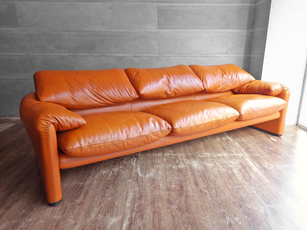 カッシーナ イクスシー Cassina ixc. 675 マラルンガ MARALUNGA 3人掛け ソファ 本革 キャメル系 ヴィコ・マジストレッティ MoMA 定価214万円以上 中古品 買い取りしました。